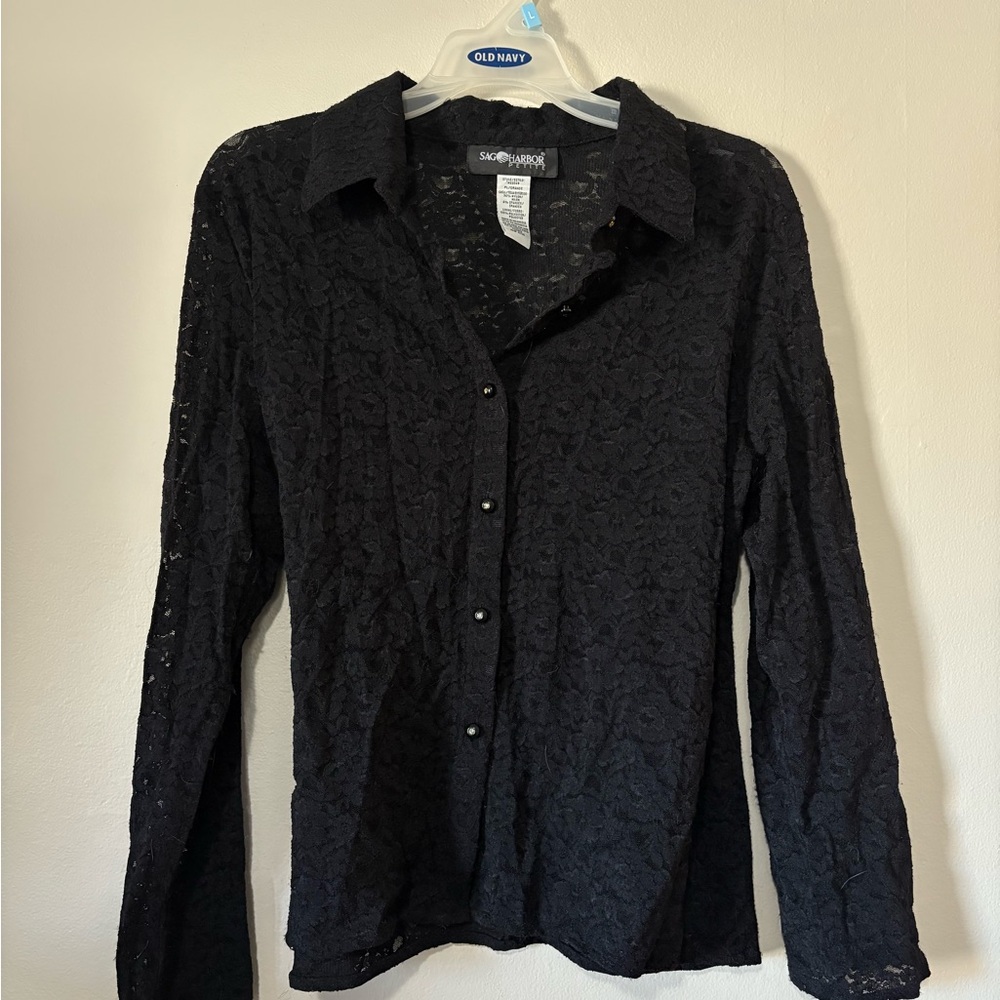 Sag Harbor women’s Black Lace Button-Down Shirt